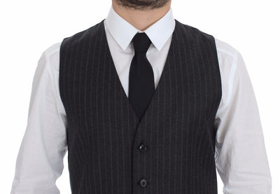 Dolce & Gabbana Grau gestreifte Woll-Logo-Weste Gilet Weste