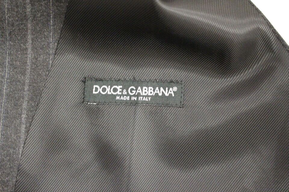 Dolce & Gabbana Grau gestreifte Woll-Logo-Weste Gilet Weste