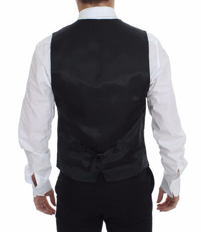 Dolce & Gabbana Grau gestreifte Woll-Logo-Weste Gilet Weste
