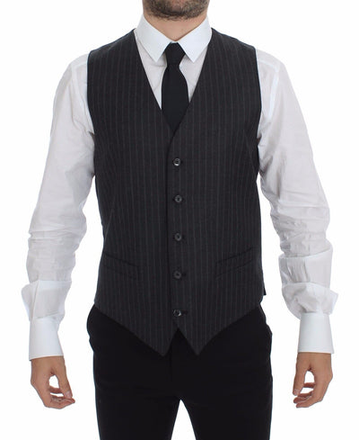Dolce & Gabbana Grau gestreifte Woll-Logo-Weste Gilet Weste
