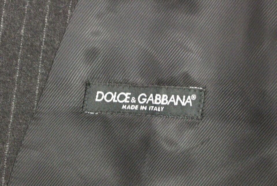 Dolce & Gabbana Graue gestreifte Wollweste Logo-Weste Gilet-Westen
