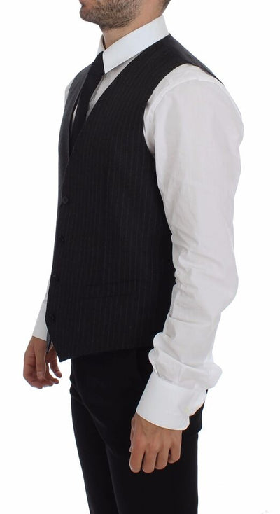 Dolce & Gabbana Graue gestreifte Wollweste Logo-Weste Gilet-Westen