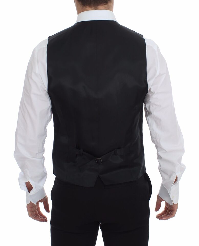Dolce & Gabbana Graue gestreifte Wollweste Logo-Weste Gilet-Westen