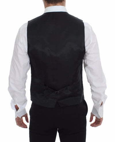 Dolce & Gabbana Graue gestreifte Wollweste Logo-Weste Gilet-Westen
