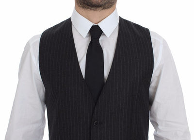 Dolce & Gabbana Graue gestreifte Wollweste Logo-Weste Gilet-Westen