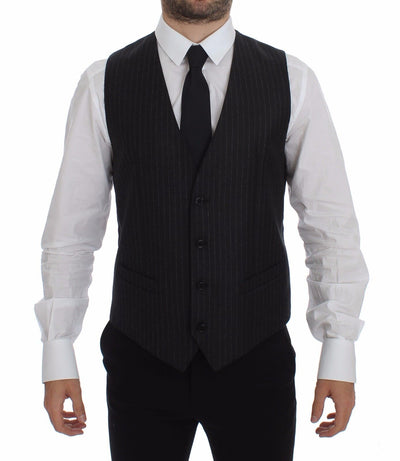 Dolce & Gabbana Graue gestreifte Wollweste Logo-Weste Gilet-Westen