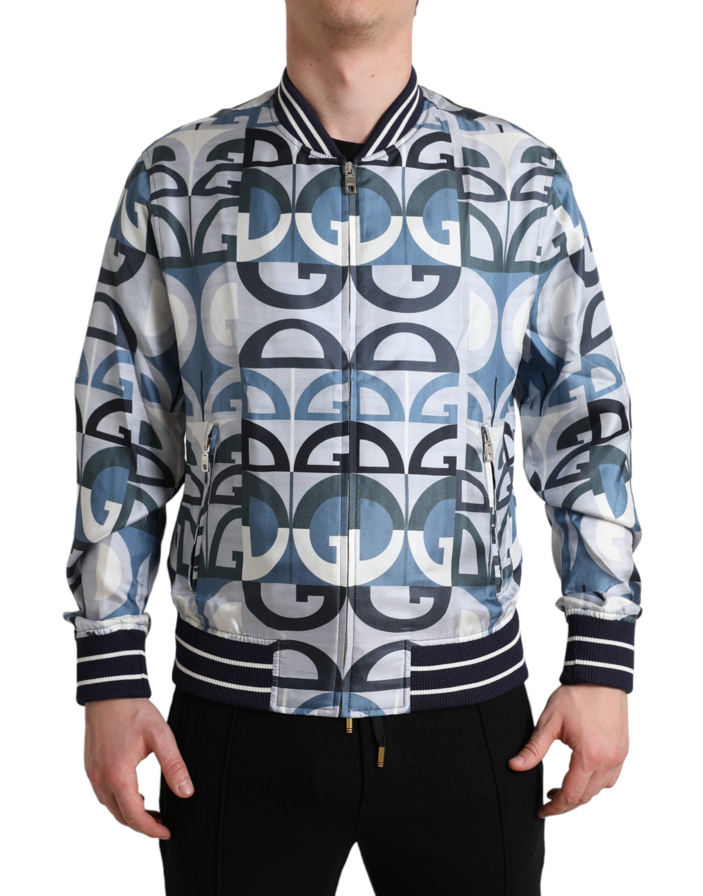 Dolce & Gabbana Mehrfarbige Bomber-Blouson-Jacke mit Logodruck