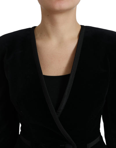 Dolce & Gabbana Zweireihige Jacke aus schwarzem Baumwollsamt