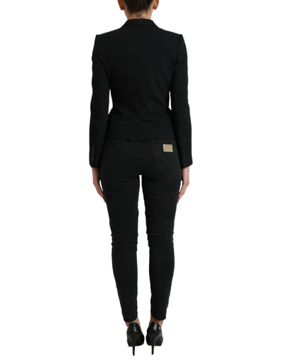 Dolce & Gabbana Schwarzer einreihiger Blazermantel aus Wolle Jacke