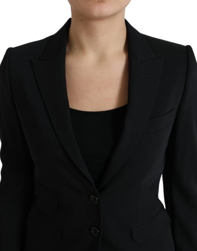 Dolce & Gabbana Schwarzer einreihiger Blazermantel aus Wolle Jacke
