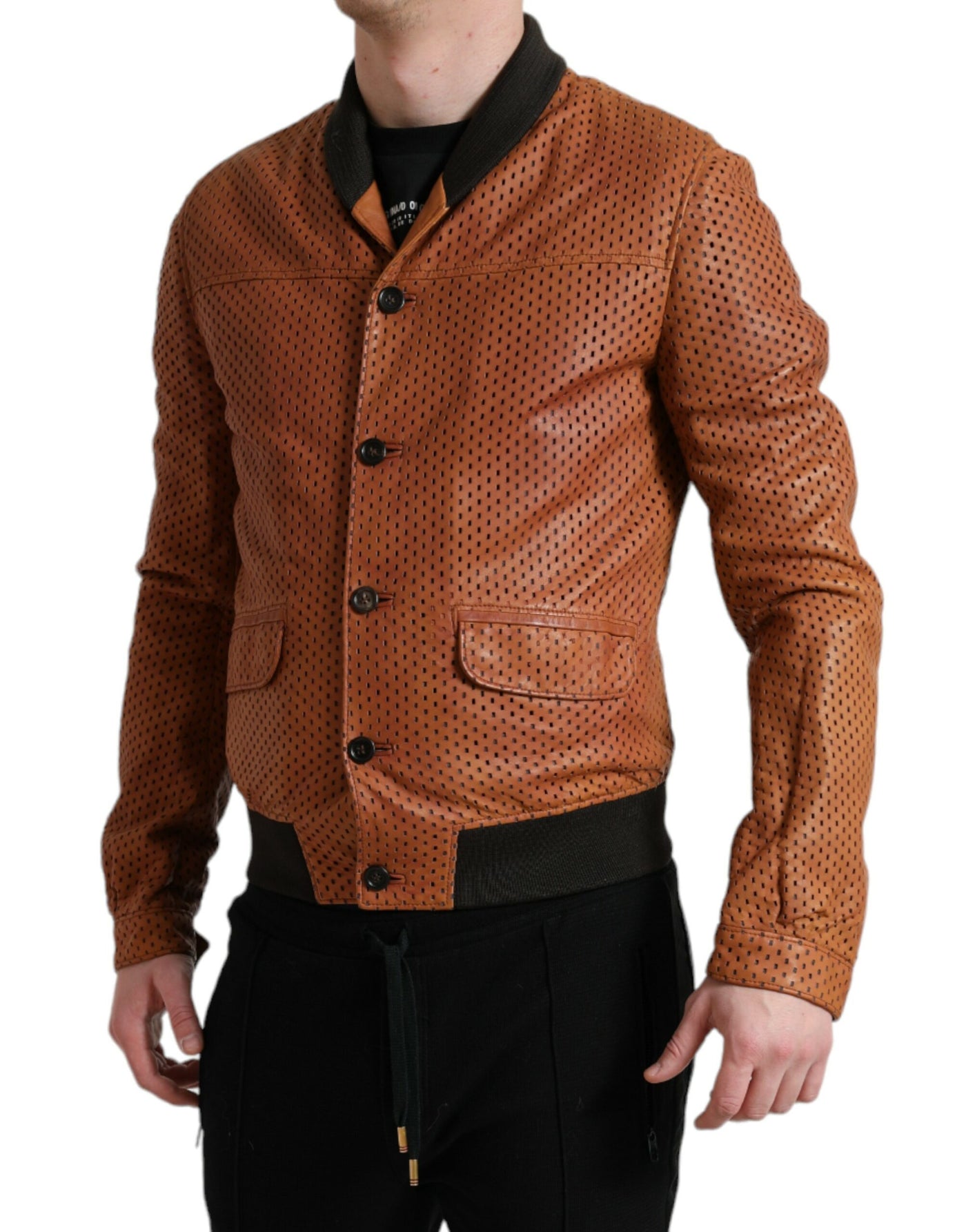Dolce & Gabbana Braune Lammfelllederjacke mit Perforation