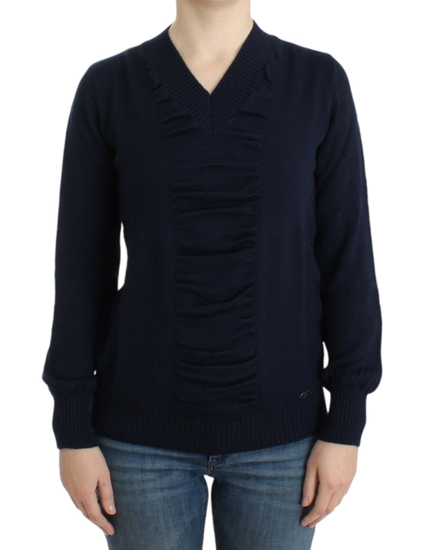 Costume National Dunkelblauer Wollpullover mit V-Ausschnitt