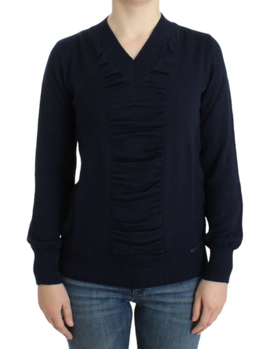 Costume National Dunkelblauer Wollpullover mit V-Ausschnitt