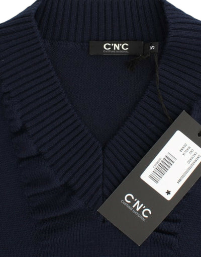 Costume National Dunkelblauer Wollpullover mit V-Ausschnitt