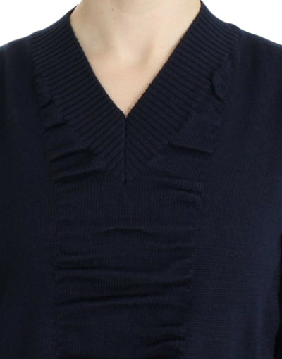 Costume National Dunkelblauer Wollpullover mit V-Ausschnitt