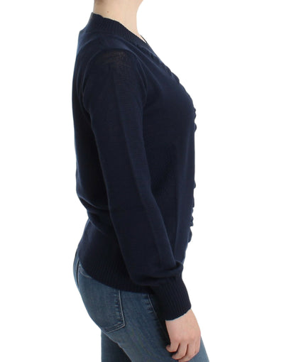 Costume National Dunkelblauer Wollpullover mit V-Ausschnitt