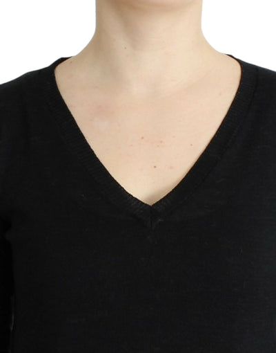 Costume National Leichter schwarzer Pullover mit V-Ausschnitt