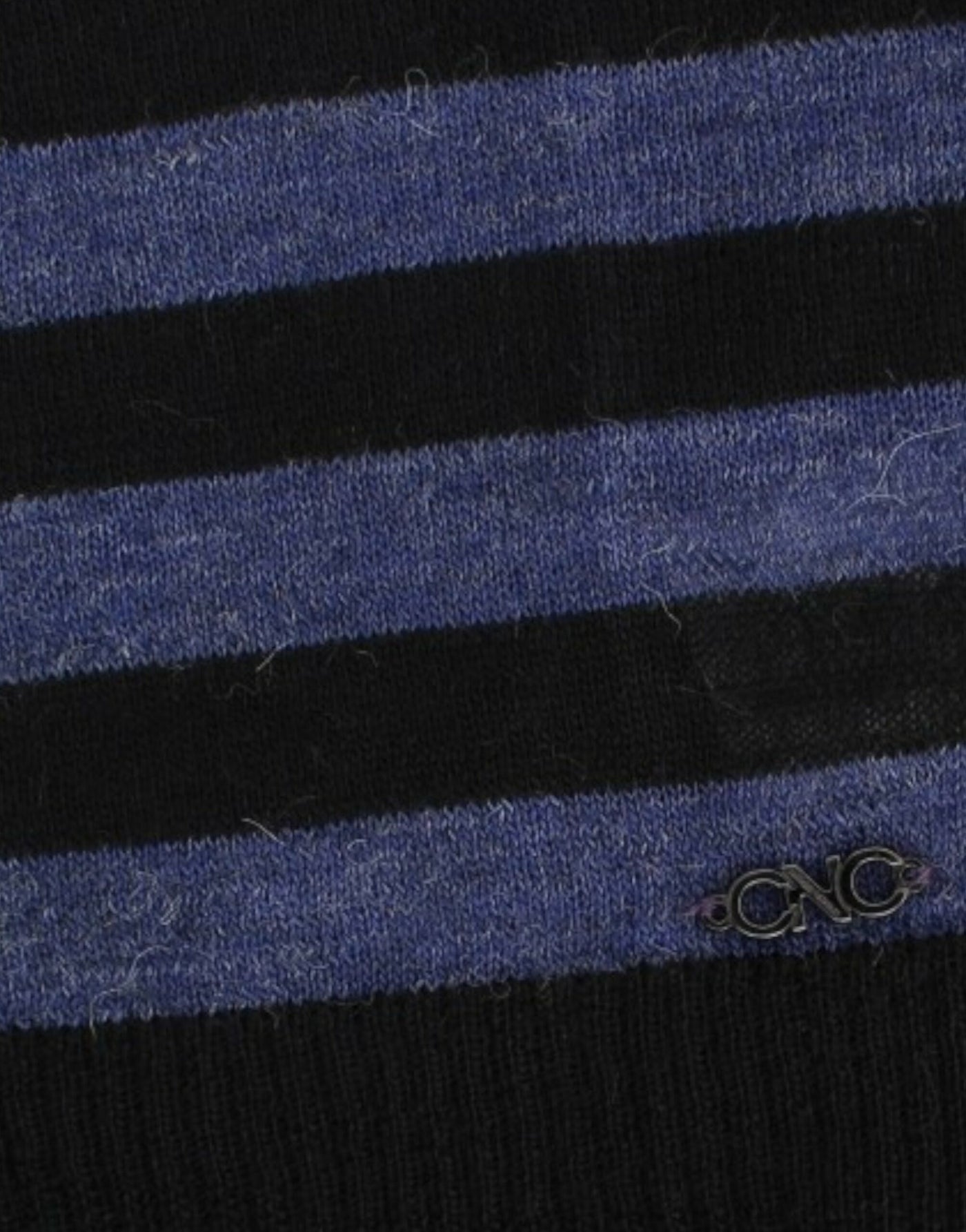 Costume National Schwarzer gestreifter Pullover mit V-Ausschnitt
