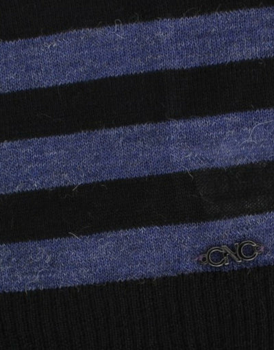 Costume National Schwarzer gestreifter Pullover mit V-Ausschnitt