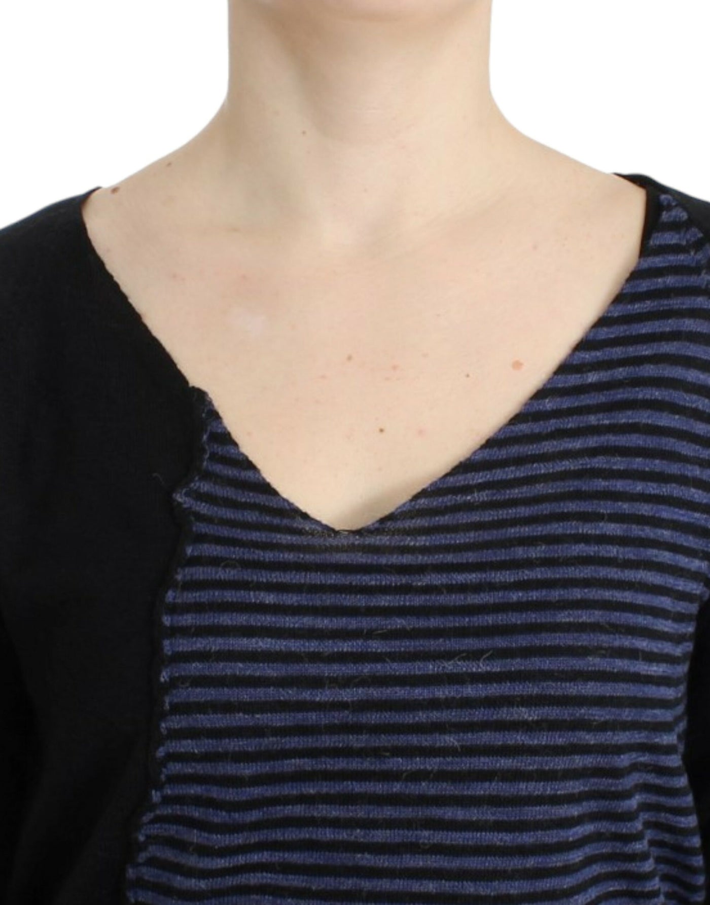 Costume National Schwarzer gestreifter Pullover mit V-Ausschnitt