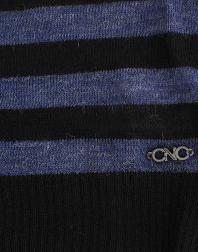 Costume National Schwarzer gestreifter Pullover mit V-Ausschnitt