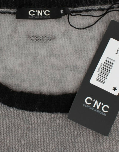 Costume National Grauer verschnörkelter asymmetrischer Pullover