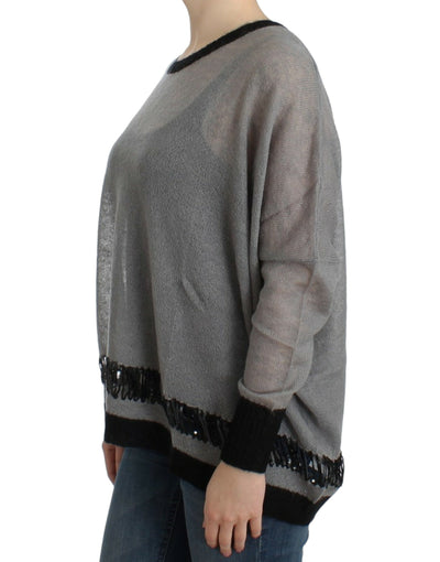 Costume National Grauer verschnörkelter asymmetrischer Pullover