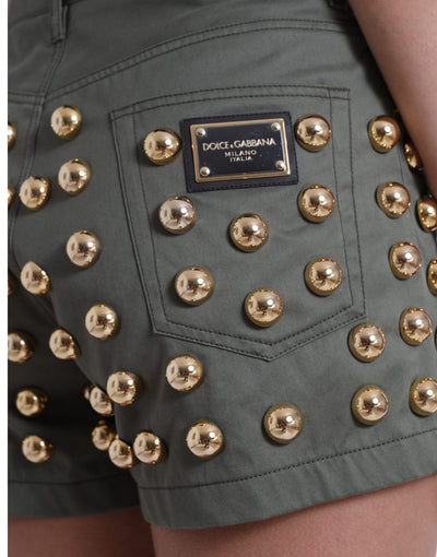 Dolce & Gabbana Grüne verschönerte Baumwolle mit hoher Taille Hot Pants Shorts