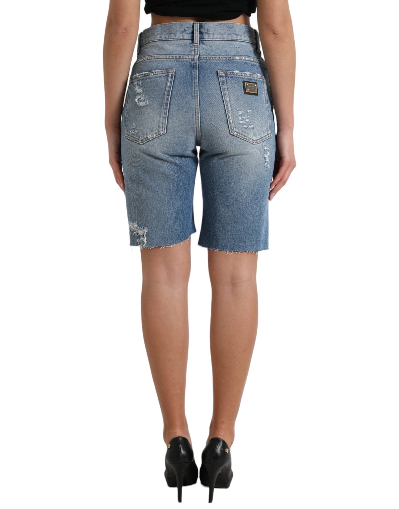 Dolce & Gabbana Blaue zerfetzte Bermudashorts mit Verzierungen