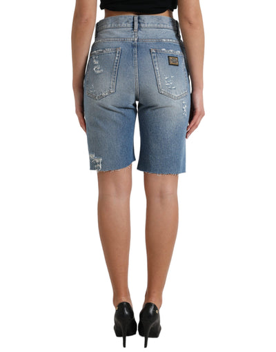 Dolce & Gabbana Blaue zerfetzte Bermudashorts mit Verzierungen