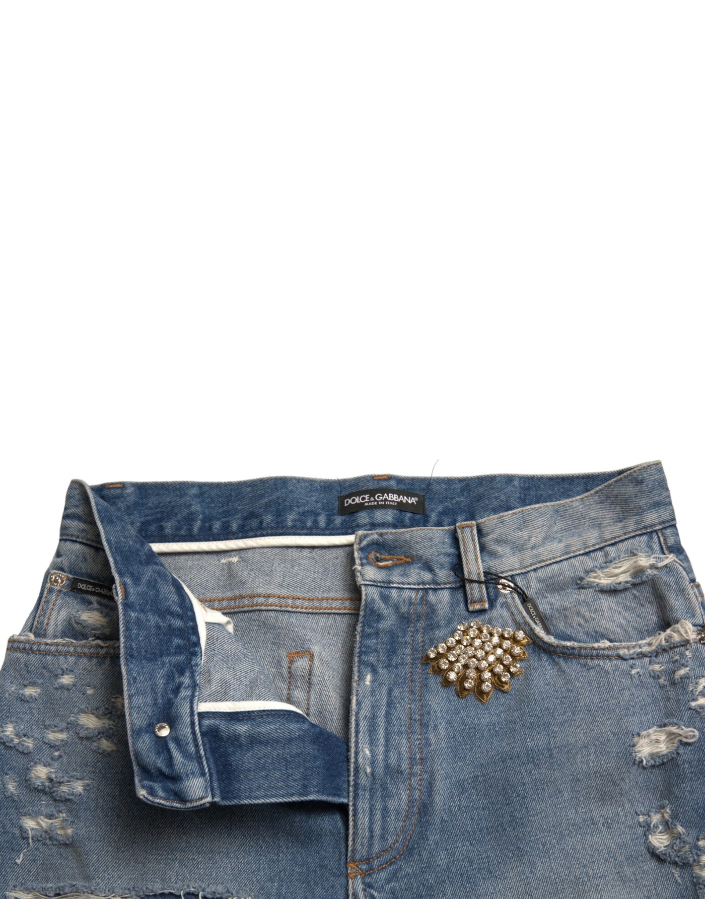 Dolce & Gabbana Blaue zerfetzte Bermudashorts mit Verzierungen