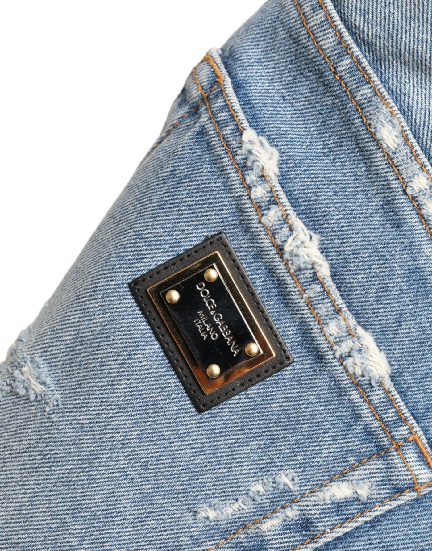 Dolce & Gabbana Blaue zerfetzte Bermudashorts mit Verzierungen