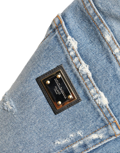 Dolce & Gabbana Blaue zerfetzte Bermudashorts mit Verzierungen