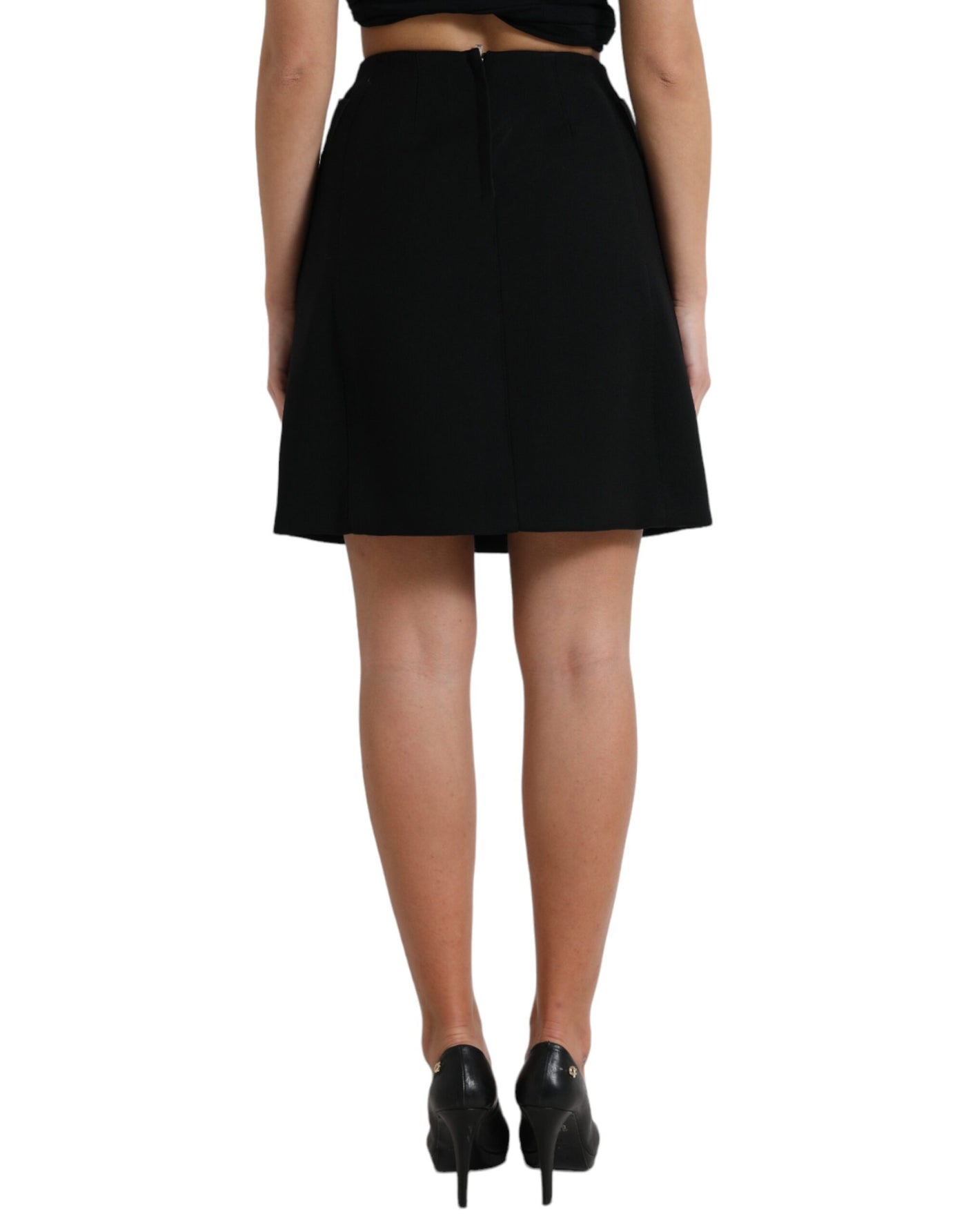 Dolce & Gabbana Schwarzer Wollknopf-Minirock mit hoher Taille von Aline
