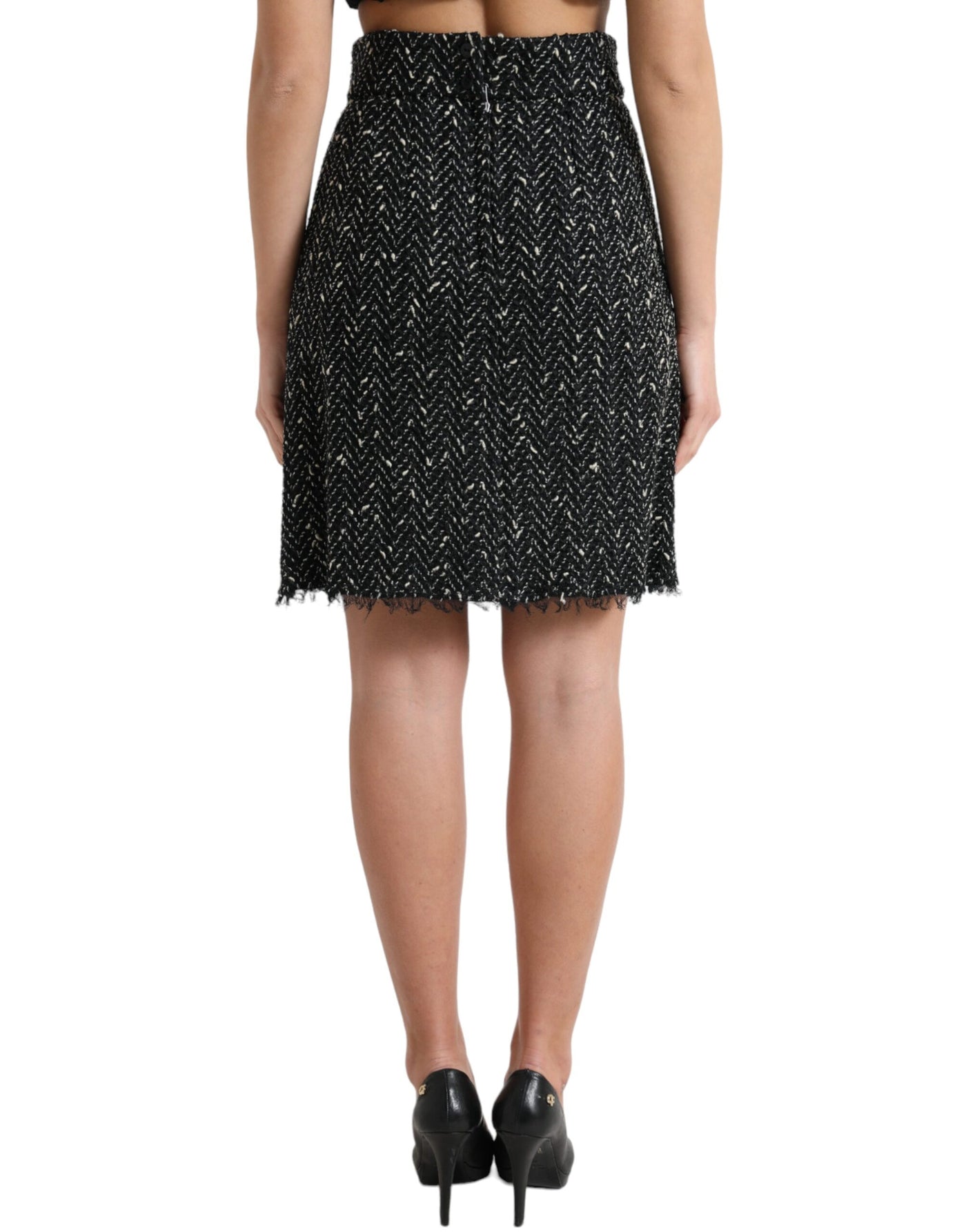 Dolce & Gabbana Schwarzer Tweed-Wollstrick-Minirock mit hoher Taille