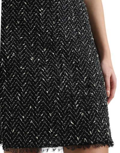 Dolce & Gabbana Schwarzer Tweed-Wollstrick-Minirock mit hoher Taille