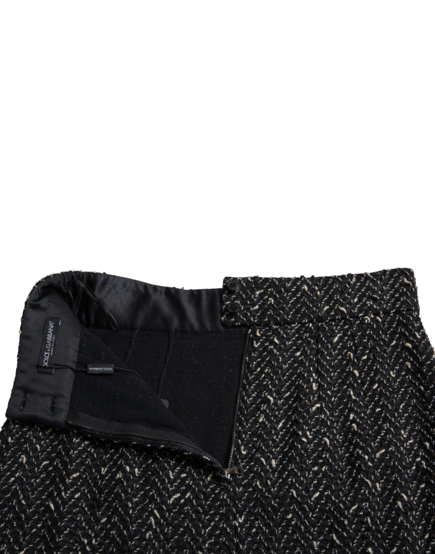 Dolce & Gabbana Schwarzer Tweed-Wollstrick-Minirock mit hoher Taille