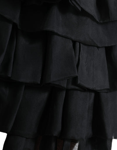Dolce & Gabbana Schwarzer gestufter Aline Seidenminirock mit hoher Taille
