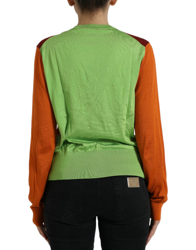 Dolce & Gabbana Multicolor Strickjacke Color Block Silk Crewneck Sweater