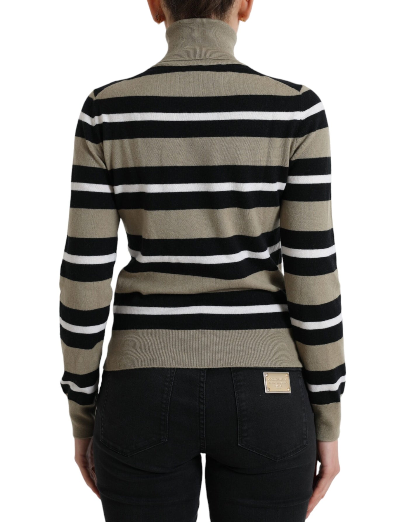Dolce & Gabbana Mehrfarbig gestreifter Logo-Rollkragen-Pullover