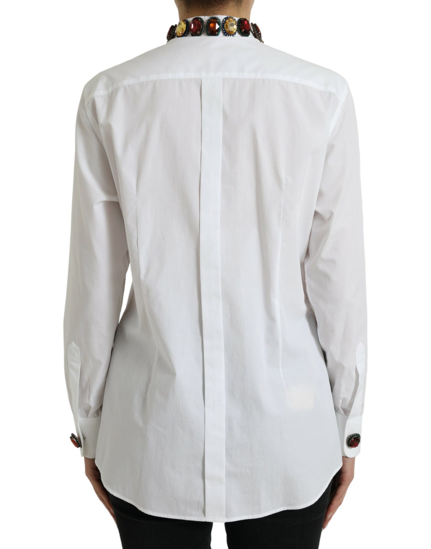 Dolce & Gabbana Weißes, mit Kristallen verziertes Baumwollshirt-Top