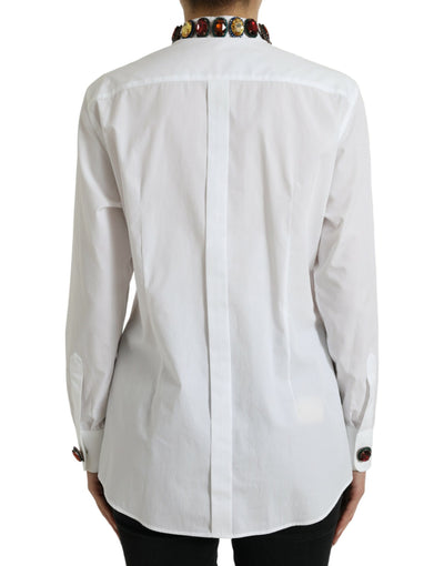 Dolce & Gabbana Weißes, mit Kristallen verziertes Baumwollshirt-Top