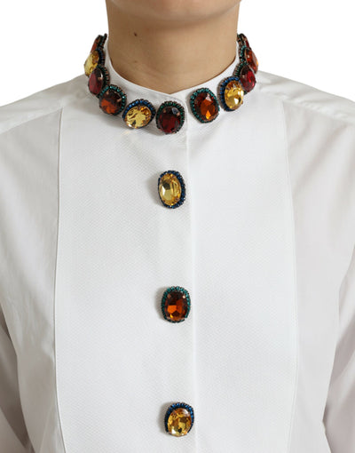 Dolce & Gabbana Weißes, mit Kristallen verziertes Baumwollshirt-Top