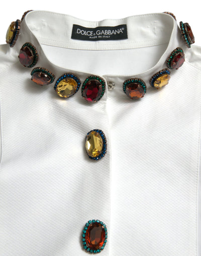 Dolce & Gabbana Weißes, mit Kristallen verziertes Baumwollshirt-Top