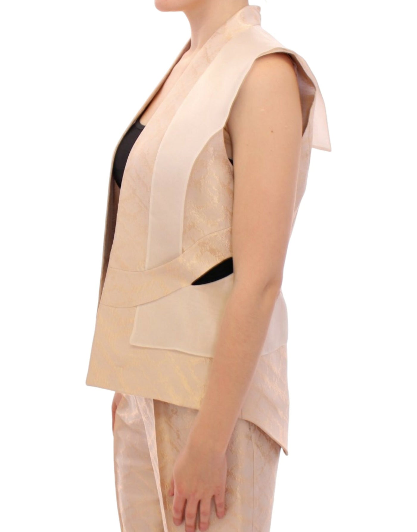 Zeyneptosun Beige Brokatjacke ärmellose Weste