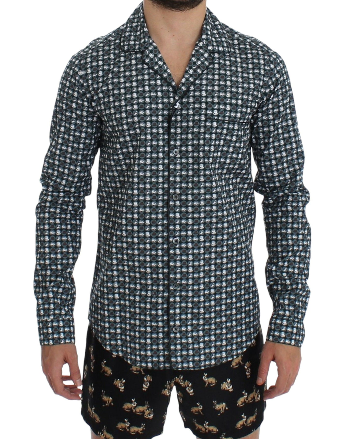 Dolce & Gabbana Grüner Hut Druck Baumwolle Pyjama Shirt Nachtwäsche