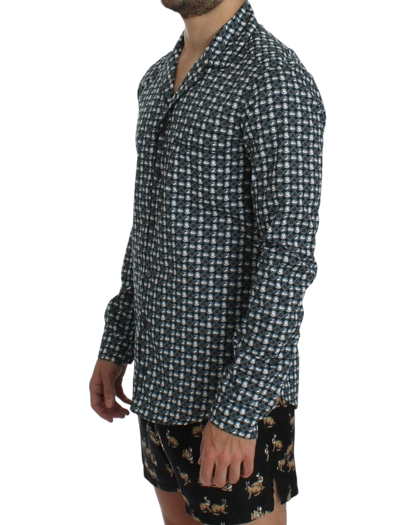 Dolce & Gabbana Grüner Hut Druck Baumwolle Pyjama Shirt Nachtwäsche