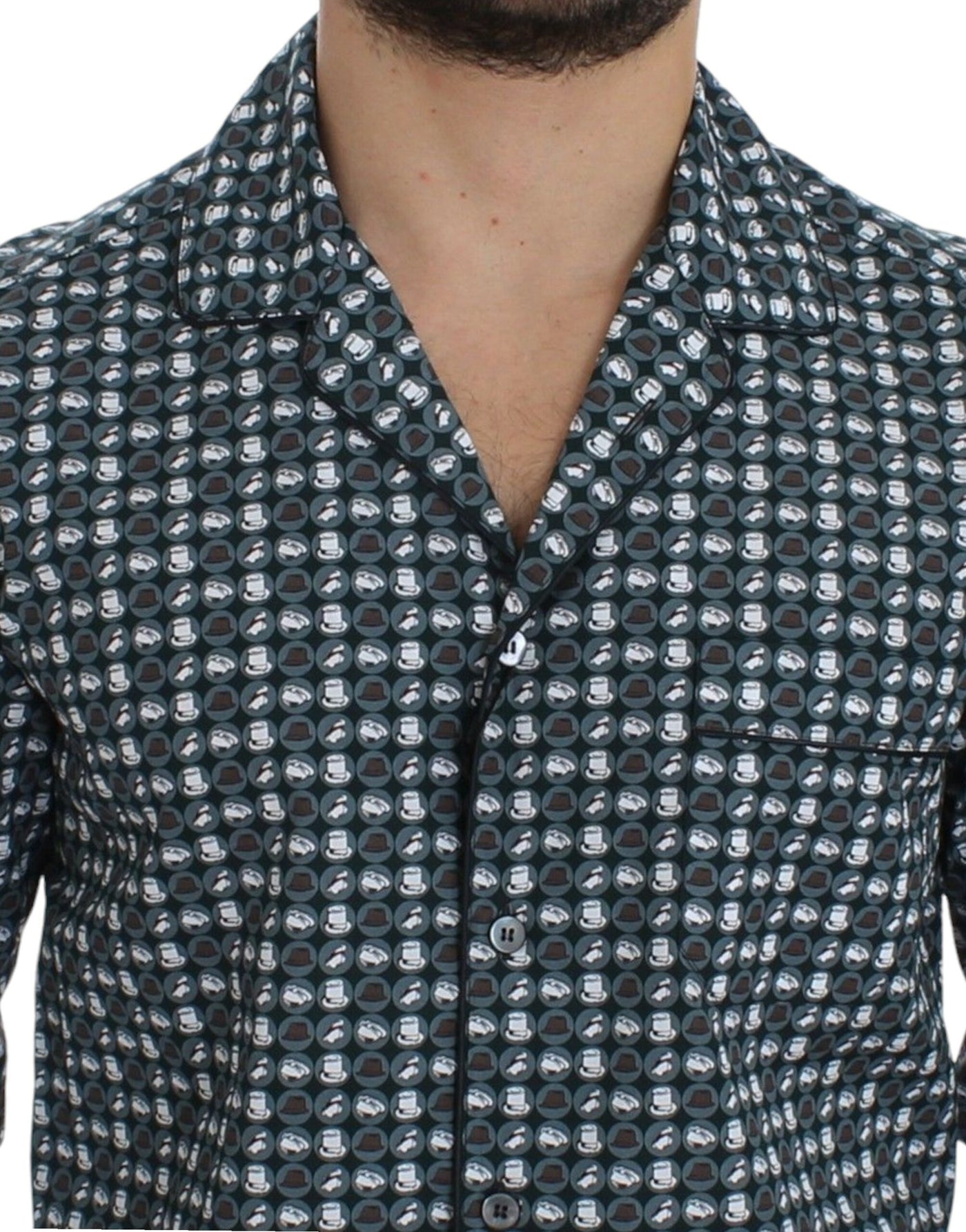 Dolce & Gabbana Grüner Hut Druck Baumwolle Pyjama Shirt Nachtwäsche