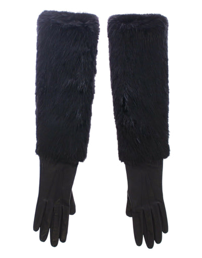 Dolce & Gabbana Schwarze Biberpelz-Lammfell-Leder-Ellbogenhandschuhe