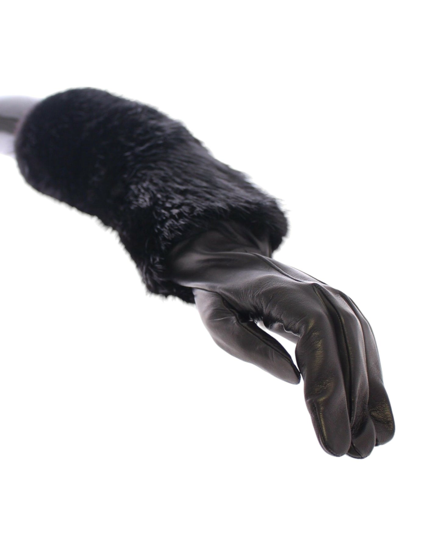 Dolce & Gabbana Schwarze Biberpelz-Lammfell-Leder-Ellbogenhandschuhe